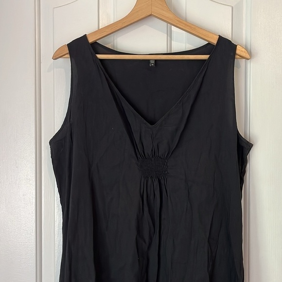 Eileen Fisher | Linen Blend Stretch Sleeveless Smocked Dress Medium Lagenlook - Picture 3 of 7